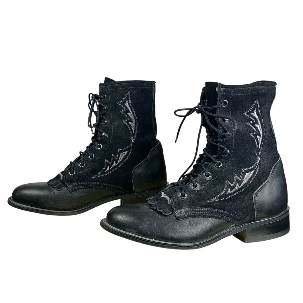 Larado Black Leather Suede Riding Boots Silver Embroidery 7.5 Western Witchy - Picture 2 of 9